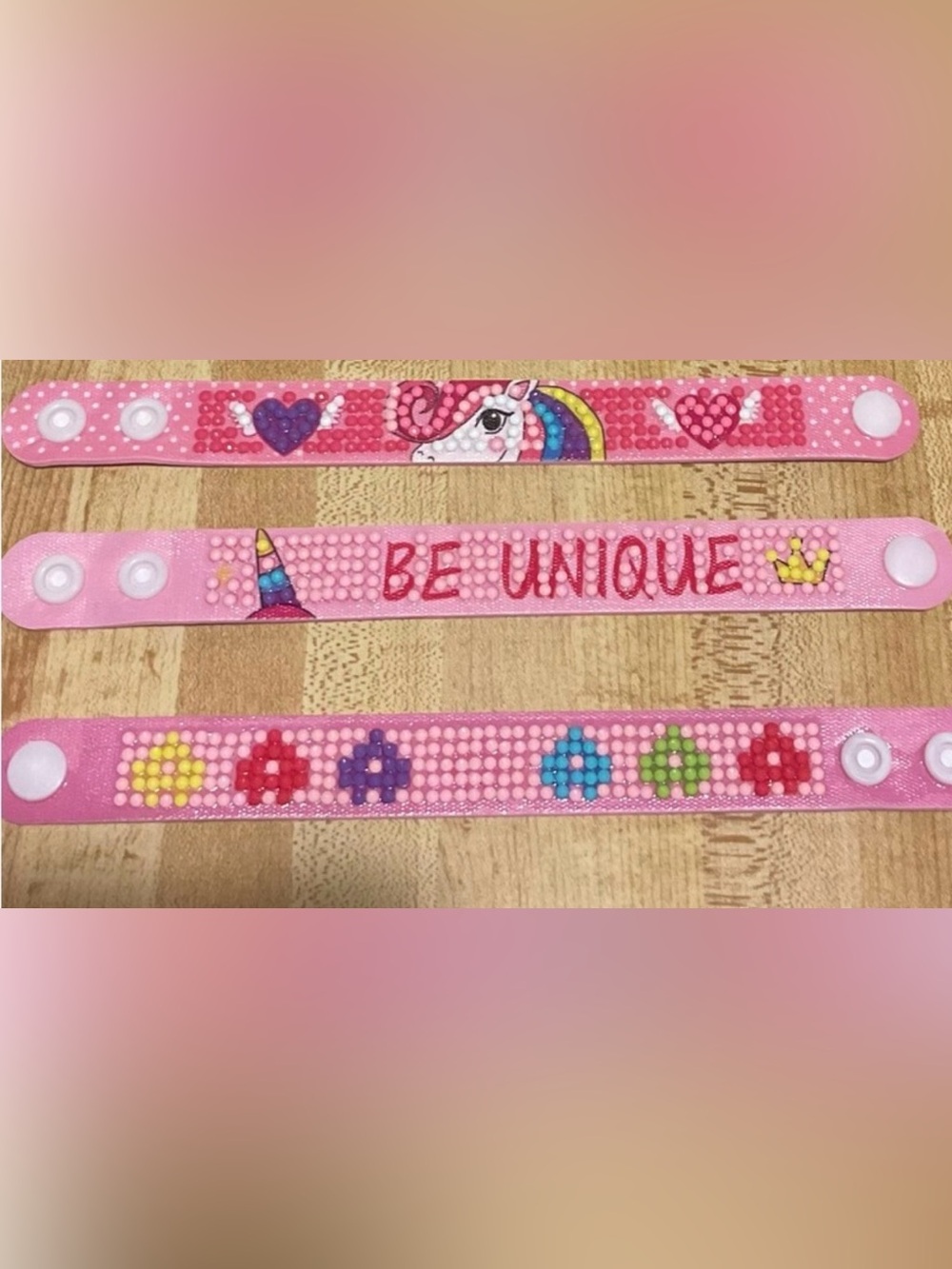 😻Unicorn Diamond Art Snap Bracelet Rhinestone Bracelet “Be Unique” Set of 3